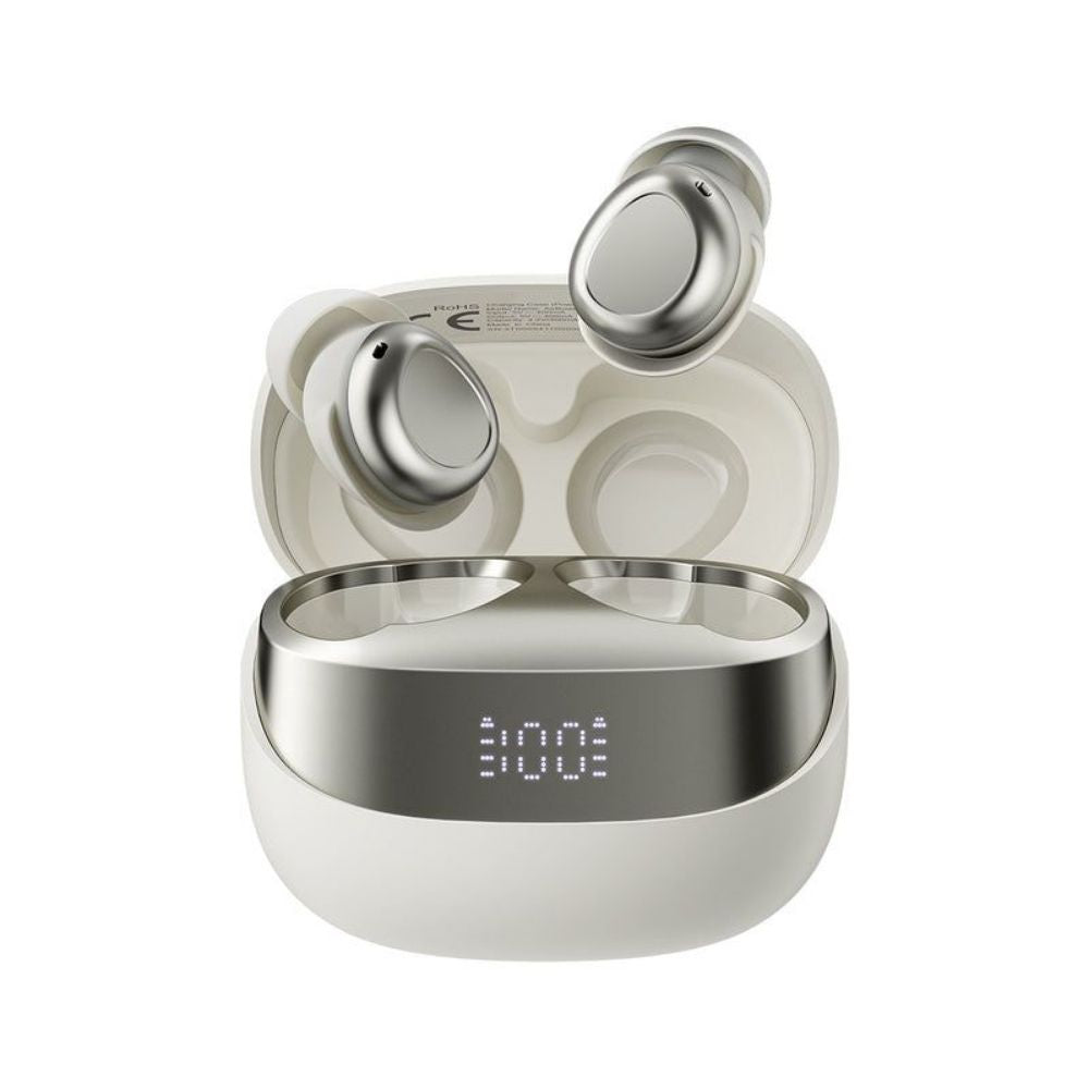 Audifonos Blackview Inalambricos Confort Bluetooth 5.4 Autonomia hasta 5 horas y 24 horas con el estuche Estuche de Carga con Display Nivel de Bateria color Blanco AIRBUDS 9-BWH