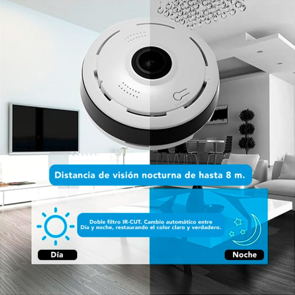 Camara Dimax Panoramica para Interior 3MP Audio 2 Vias Angulo 360 grados Micro SD hasta 128GB Vision Nocturna G106