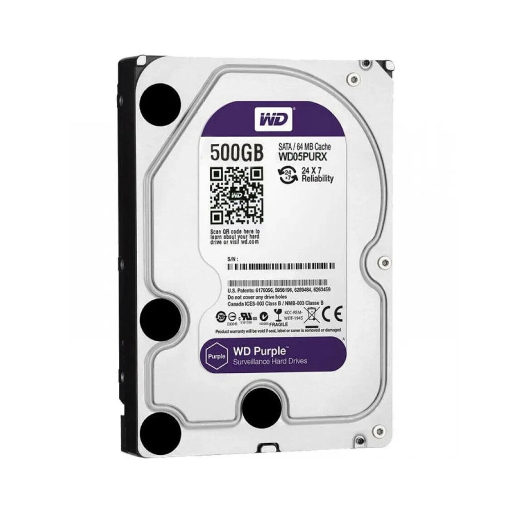 Disco Duro Western Digital Purpura 500GB 5400RPM Sata 6Gbps 3.5" para Video Vigilancia Reacondicionado WD05PURX-P