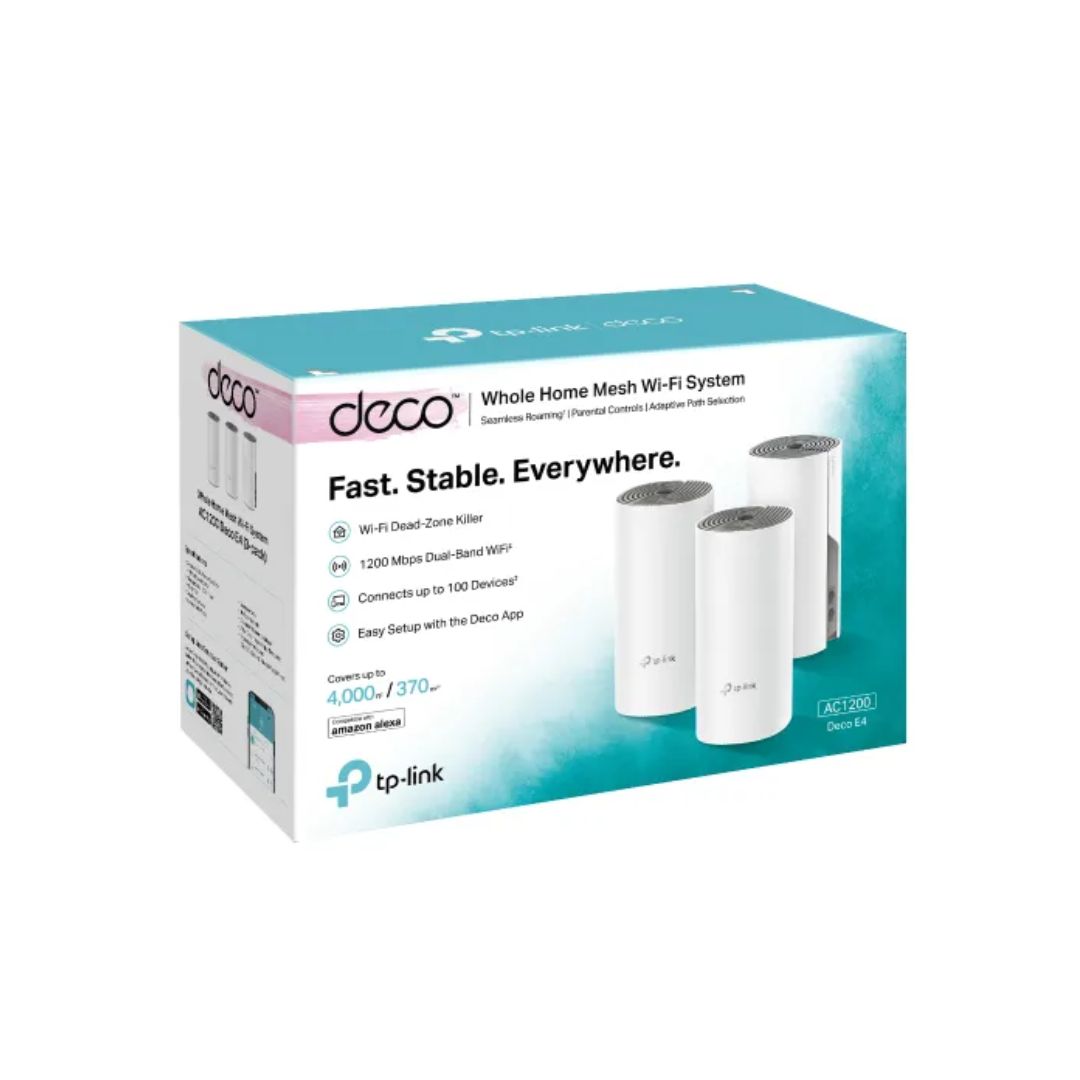 Sistema Mesh TP-Link Deco E4 (3-Pack) AC1200 Elimina Zonas Muertas 2x100Mbps Conexiones sin Lag Compatible con todos los Decos Tambien Modo AP Deco E4(3-pack)