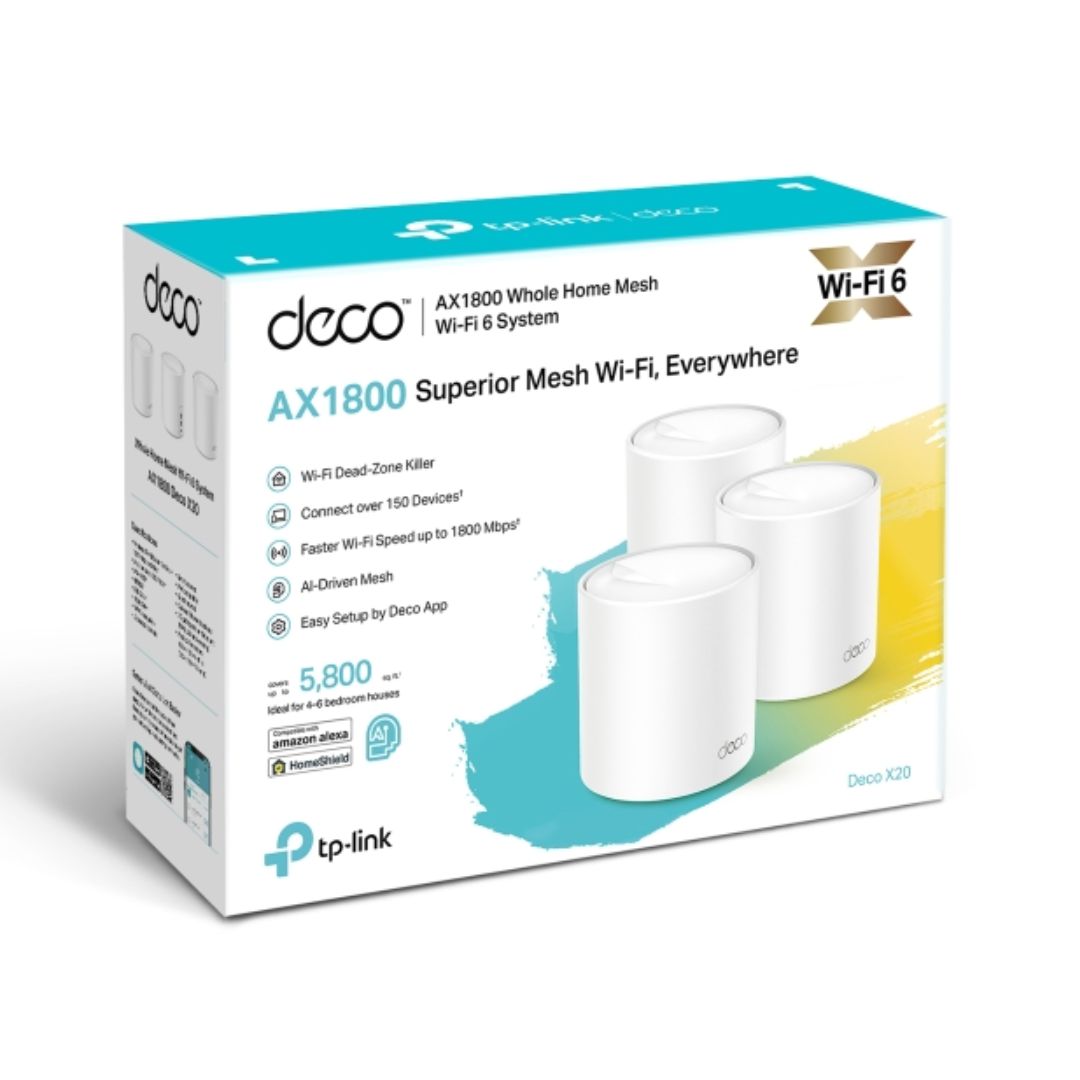 Sistema WiFi 6 Mesh TP-Link Deco X20 (3-Pack) AX3000 Elimina Zonas Muertas Roaming Conexiones sin Lag Control Parental Compatible con Todos los Decos Soporta 4K 8K Deco X20(3-pack)