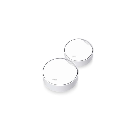 Set de 2 Piezas Sistema WiFi6 Mesh TP-Link CPU Dual Core 1x2.5GbE 1xGbE Router AP Roaming Conexion sin Lag Montaje Techo Pared Mesa DECO X50-PoE(2-pack)