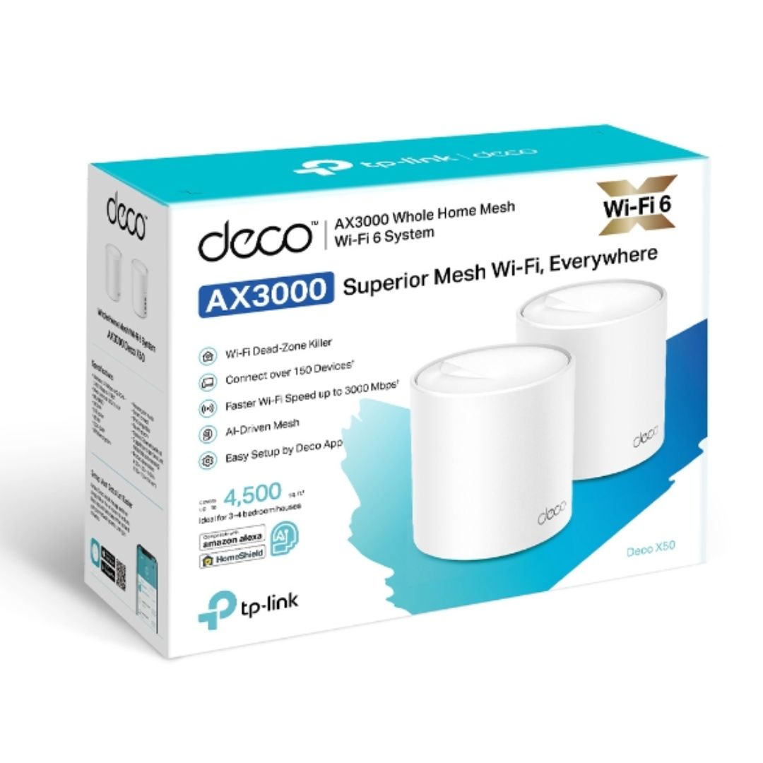 Sistema WiFi 6 Mesh TP-Link Deco X50 (2-Pack) CPU Dual Core 3xGiga Router AP Roaming Conexiones sin Lag Control Parental Deco APP Deco X50(2-pack)