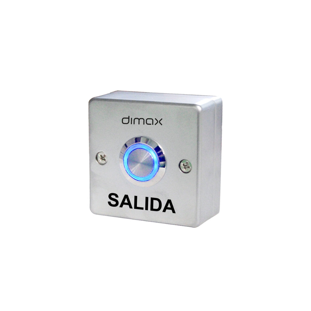 Boton de Salida Dimax de Aleacion de Zinc Contacto NO COM LED Azul Voltaje 12Vdc No Incluye Caja C787