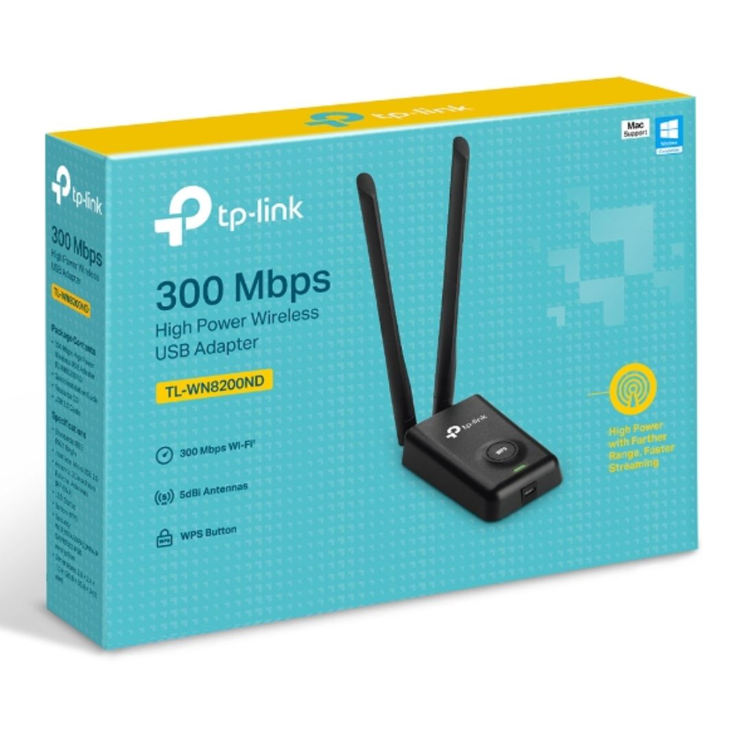 Adaptador USB a WiFi TP-Link N300 Antena removible de 5dBi Cable de 1.5Metros TL-WN8200ND