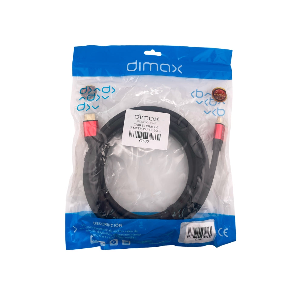 Cable HDMI Dimax 3 Metros 4K 60Hz 3D Audio Dolby Digital DTS C762