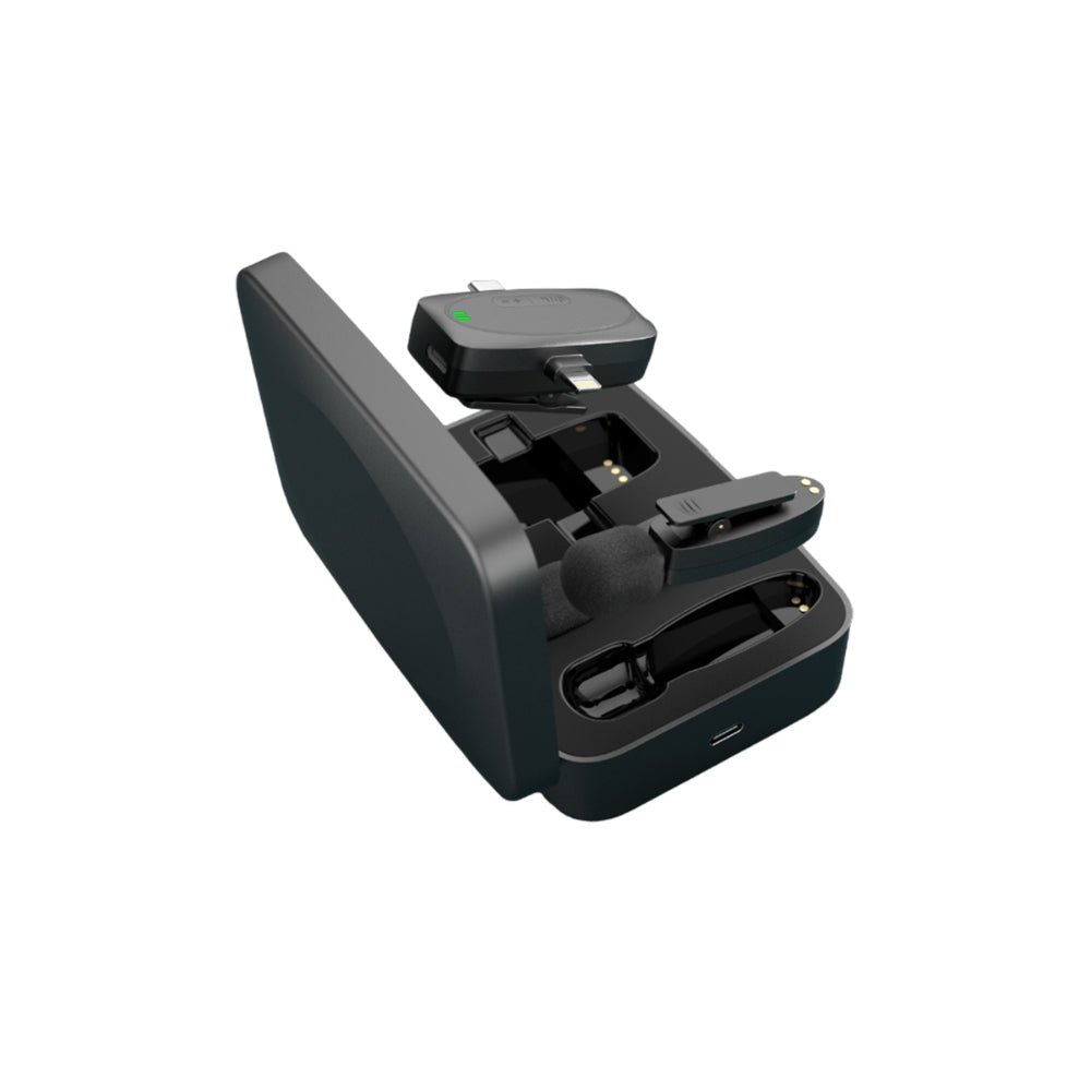 Microfono Dimax Inalambrico Doble con Receptor Triple puerto Lightning USB-C y Aux Bateria hasta 6 Horas Estuche Puerto USB-C V383