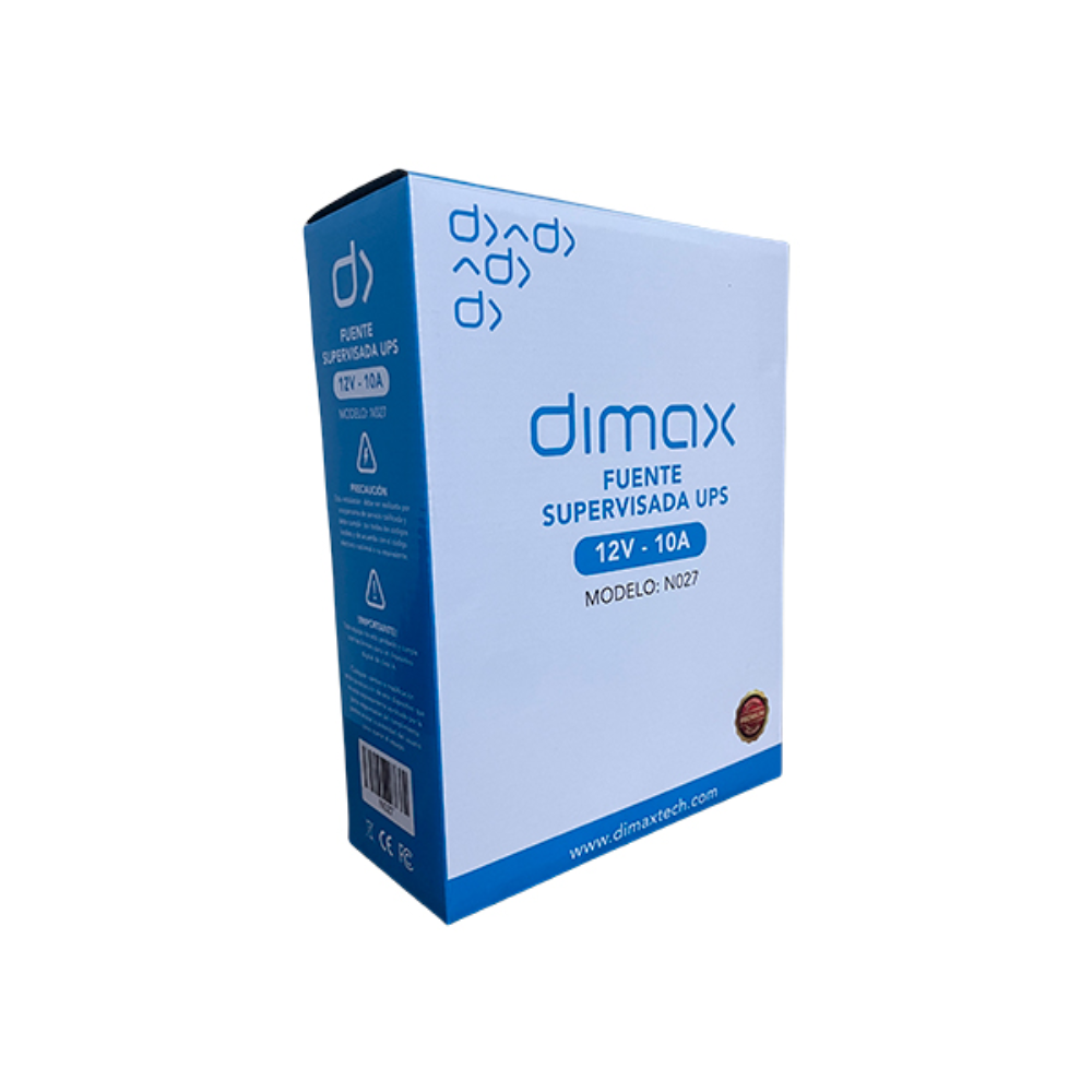 Fuente Supervisada Dimax 12Vdc 10Amp con 9 Salidas para Camaras Caja Metalica Fusible General y por Canal incluye Bateria 12Vdc 7Amp N027