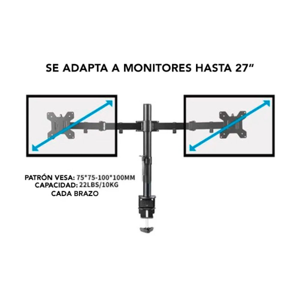 Soporte de Monitor Dimax de 27'' Doble Soporta 10Kg Giro 90grados B010