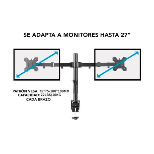 Soporte de Monitor Dimax de 27'' Doble Soporta 10Kg Giro 90grados B010
