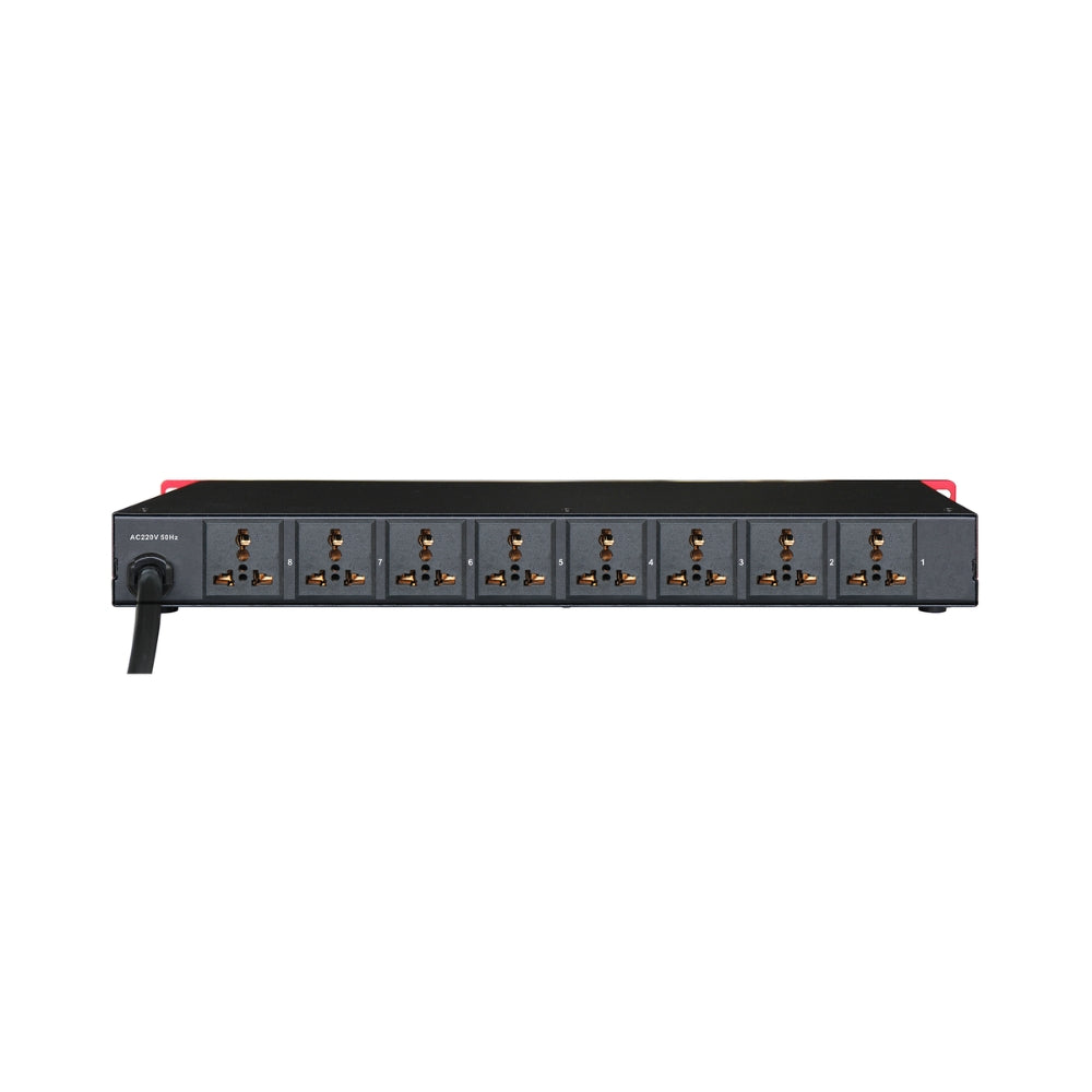 Rack Controlador Dimax de Secuencia con 8 salidas 90-250Vac hasta 20Amp 2xUSB-A 2Amp 5Vdc Montaje en Bastidor L005