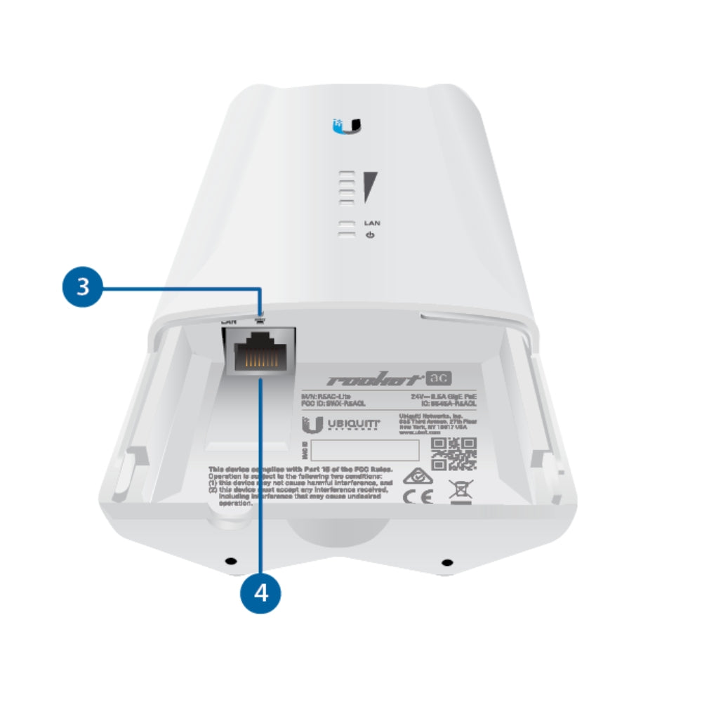 Radio Ubiquiti Rocket AC Airmax 5GHz 500Mbps Potencia 27dBm 1xEthernet Gigabit 2 Conectores RPSMA Compatible con UB-RD-5G31-AC y UB-AM-5AC21-60 Para Uso en Exteriores UB-R5AC-LITE