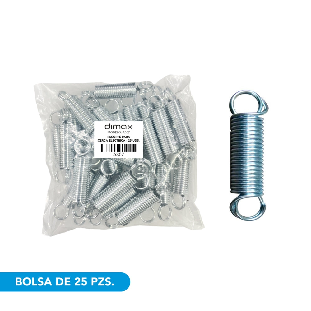 Resorte para cerca Electrica Dimax Galvanizado bañado en Zinc Largo 72mm Diametro 15mm Bolsa de 25 Piezas A307