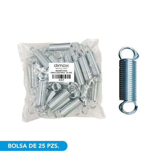 Resorte para cerca Electrica Dimax Galvanizado bañado en Zinc Largo 72mm Diametro 15mm Bolsa de 25 Piezas A307