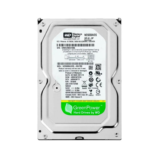 Disco Duro Western Digital Verde 500GB 5900RPM Sata III 3.5" para Video Vigilancia Reacondicionado WD5000AVDS