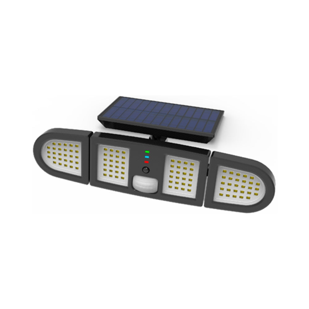 Sensor de Movimiento Dimax con Panel Solar LED 5 Watts Deteccion 140 grados Alcance hasta 8 metros Tiempo de Retardo 30seg Bateria 3.7V 2.4Ah E006