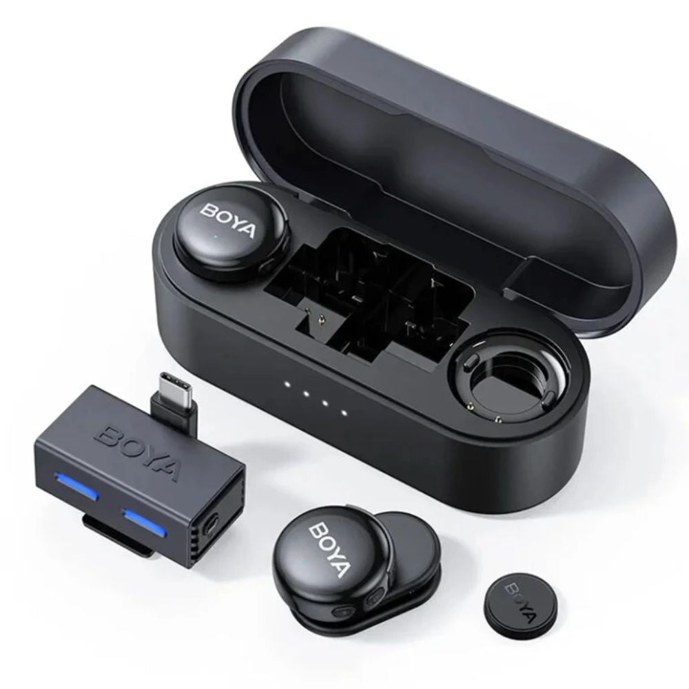 Microfono Inalambrico Boya 3en1 tipo Boton Conexion Lightning y USB-C Cancelacion de Ruido AI Bateria hasta 30 horas BOYALINK 3-01