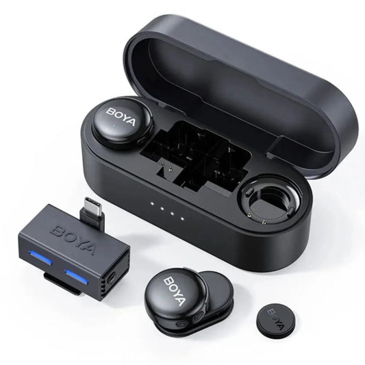 Microfono Inalambrico Boya 3en1 tipo Boton Conexion Lightning y USB-C Cancelacion de Ruido AI Bateria hasta 30 horas BOYALINK 3-01