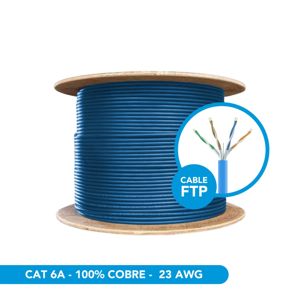 Cable Ethernet FTP Dimax Categoria 6A 100% Cobre Lontigud 305 Metros 23AWG 4Pares 0.56mm PVC+CM Certificacion UL Carrete de Madera Z023