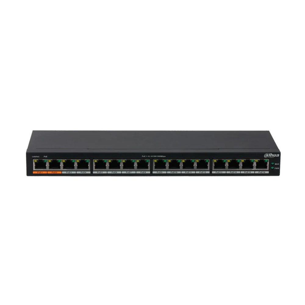 Switch Dahua 16 Puertos Gigabit PoE 190Watts DH-PFS3016-16GT-190