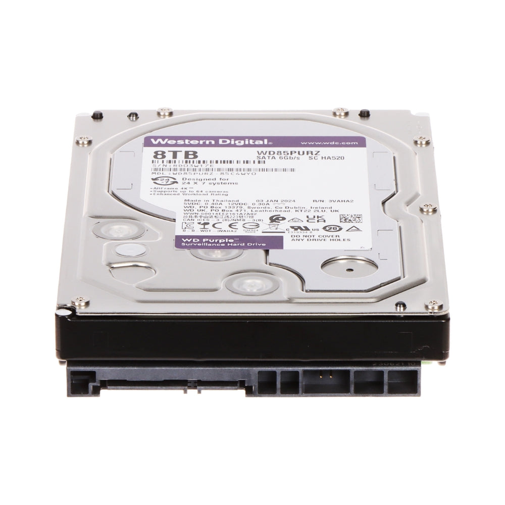 Disco Duro Western Digital Purpura 8TB 5400RPM Sata 6GB/s 3.5" Trabajo 24/7 para Video Vigilancia WD85PURZ
