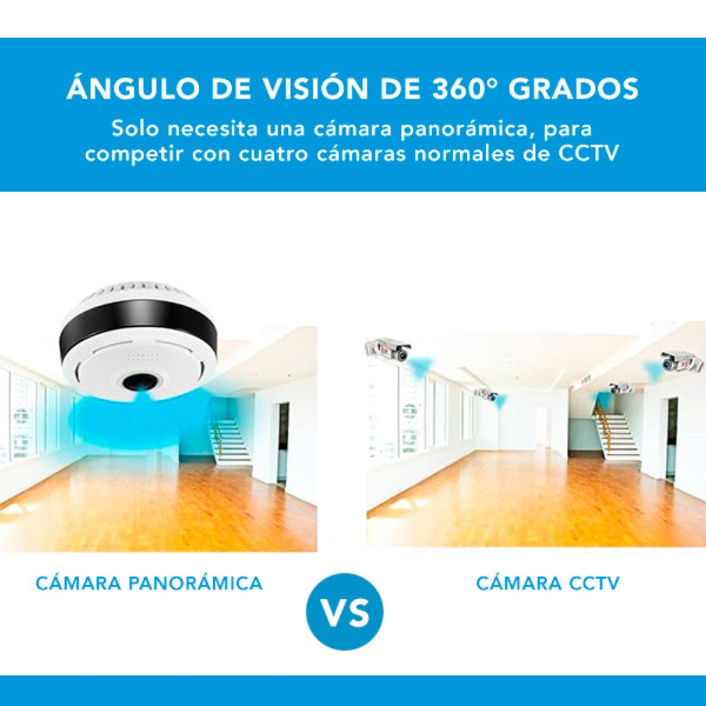 Camara Dimax Panoramica para Interior 3MP Audio 2 Vias Angulo 360 grados Micro SD hasta 128GB Vision Nocturna G106