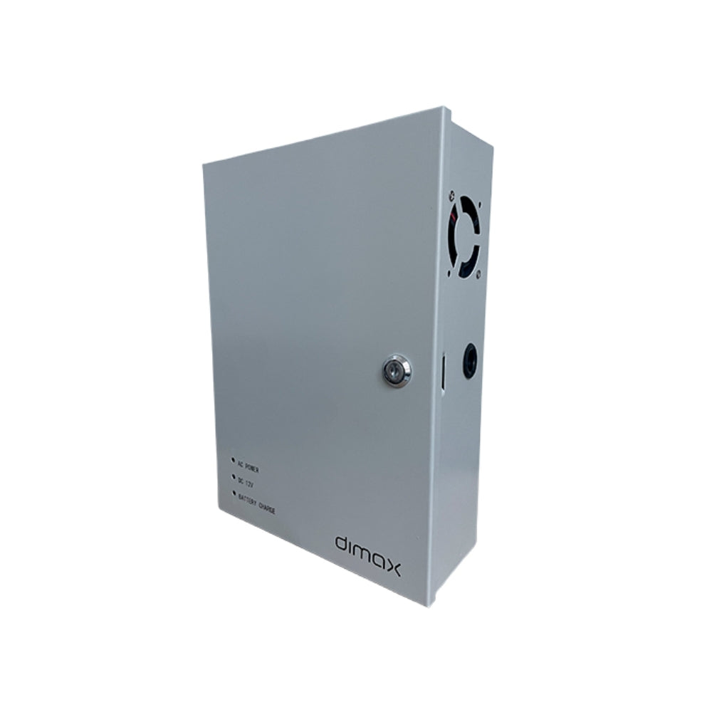 Fuente Supervisada Dimax 12Vdc 20Amp con 18 Salidas para Camaras Caja Metalica Fusible General y por Canal incluye Bateria 12Vdc 7Amp N028