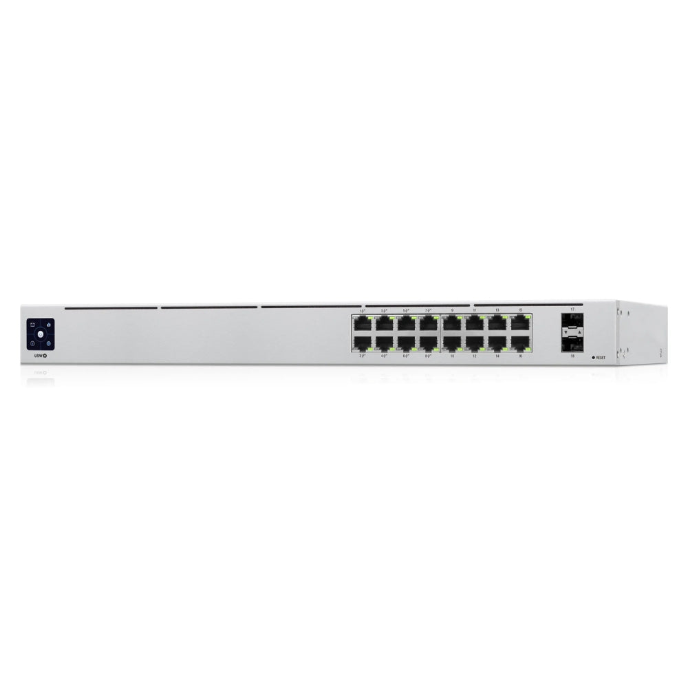 Switch Ubiquiti Unifi 16 Puertos Gigabit 8xPoE+ 8xGigabit 2xSFP Capacidad Switching 36Gbps Rackeable USW-16-POE