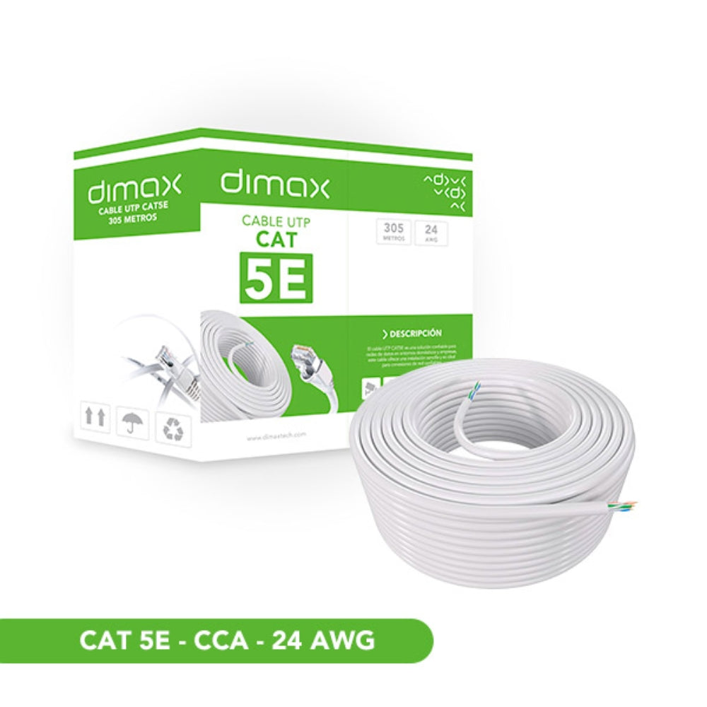 Cable Ethernet UTP Dimax Categoria 5E 24AWG CCA Aleacion Longitud 305 Metros color Blanco c714