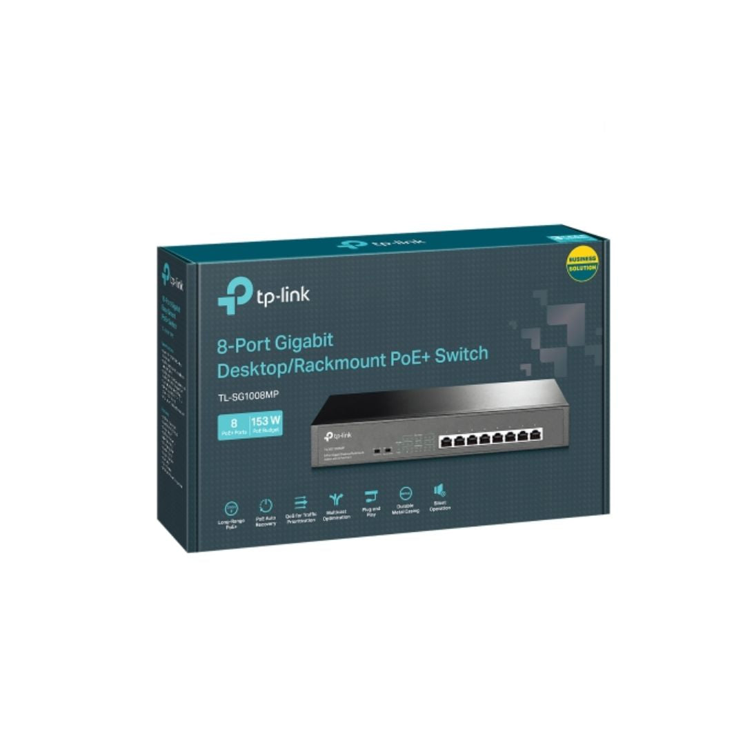 Switch TP-Link 8 Puertos Gigabit POE+ 802.3 AF/AT POE 124Watts hasta 30W por Puerto TL-SG1008MP