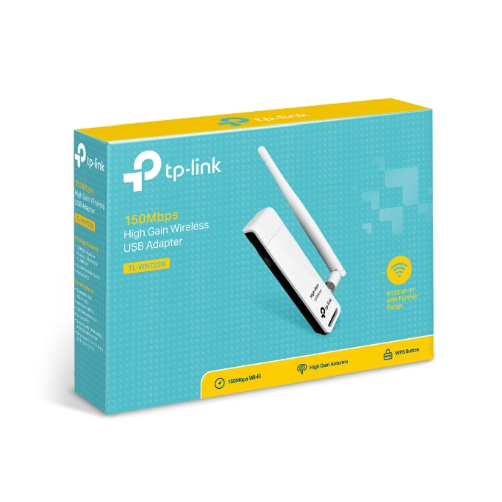 Adaptador USB a WiFi TP-Link N150 150Mbps Antena Externa Removible 4dBi Boton WPS Seguridad WPA WPA2 TL-WN722N