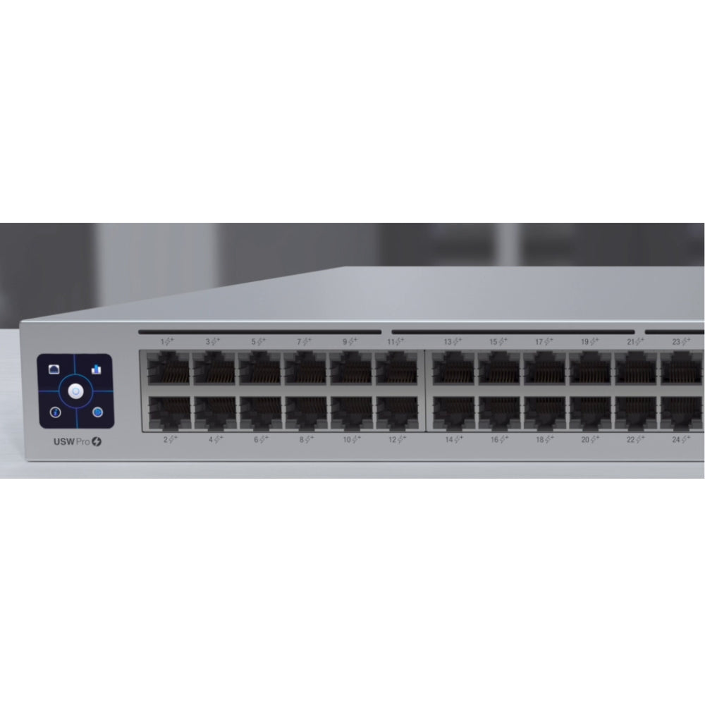 Switch Ubiquiti Unifi 48 Puertos 8xGigabit Poe++ 40xGigabit PoE+ 4xSFP+ Capa 2/3 Pantalla Tactil 1.3" Potencia Max. 600Watts UB-USW-PRO-48-POE