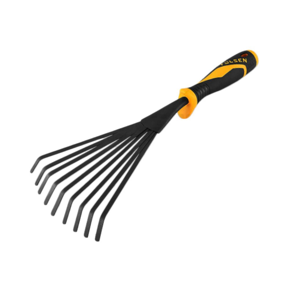 Rastrillo de Jardin Tolsen de 9 Dientes Material Acero con Mango de Plastico Espesor 2.5mm Longitud 350mm 57510