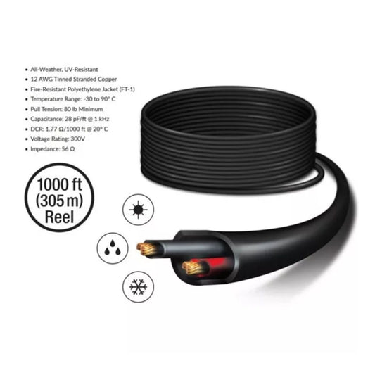 Rollo de Cable DC de 305Metros Ubiquiti para Exteriores Resistente a Agua y Luz UV 12AWG Resistente al Fuego Impedancia 560Ohm UB-PC-12