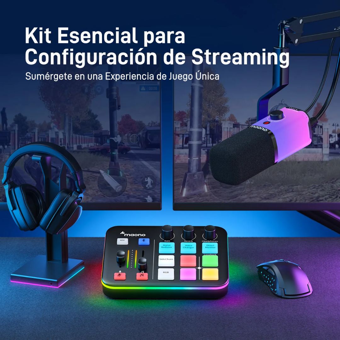 Mezclador de Audio Maono para Streaming Gamer Iluminacion RGB Entrada XLR Bluetooth Silencio a 1 Click Alimentacion Phantom 48V Efectos de Sonido G1 NEO