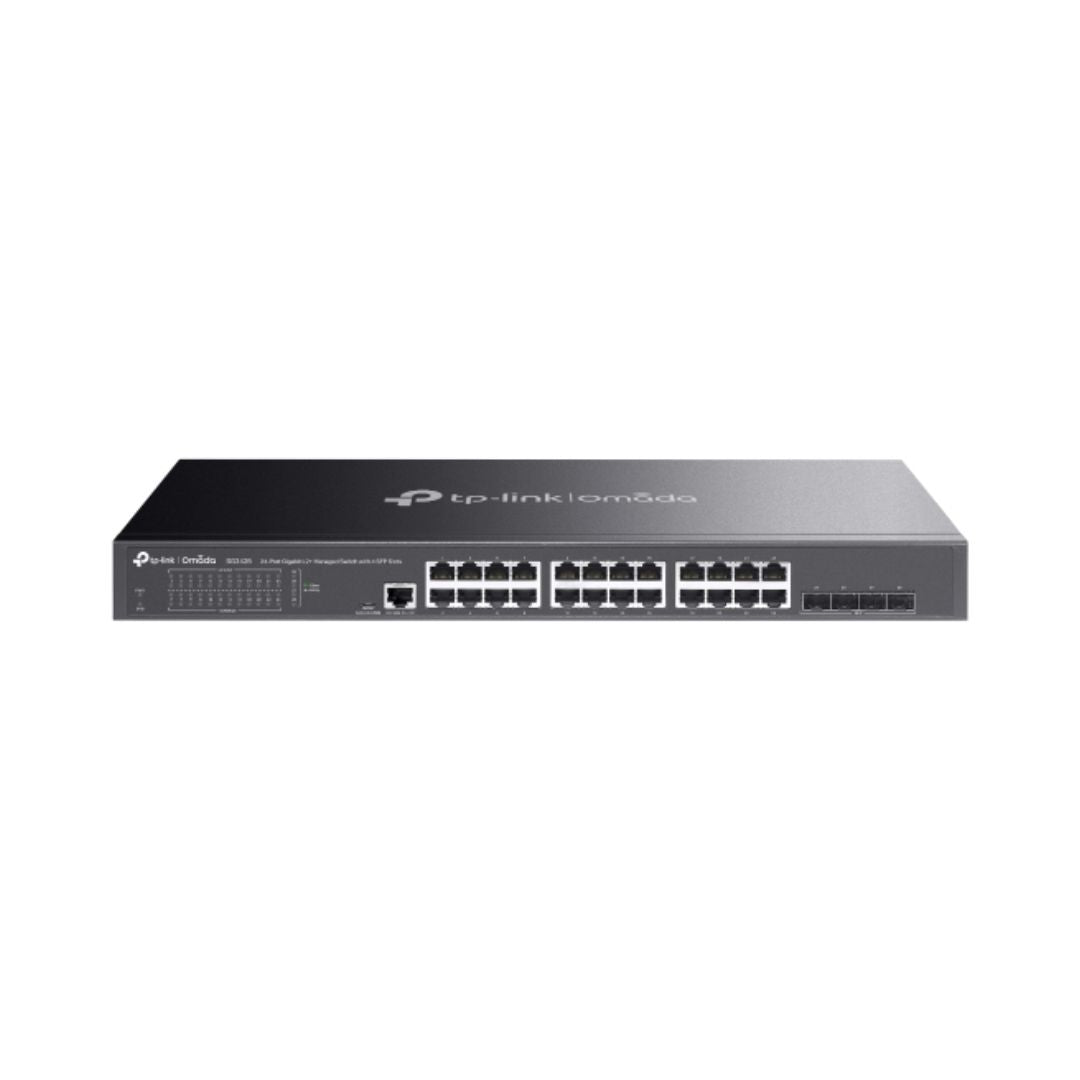 Switch TP-Link Jetstream 4 Puertos SFP+ 24 Puertos Gigabit Soporta VLAN 802 Storm Control Gestion por Web CLI QoS Integracion Omada SG3428