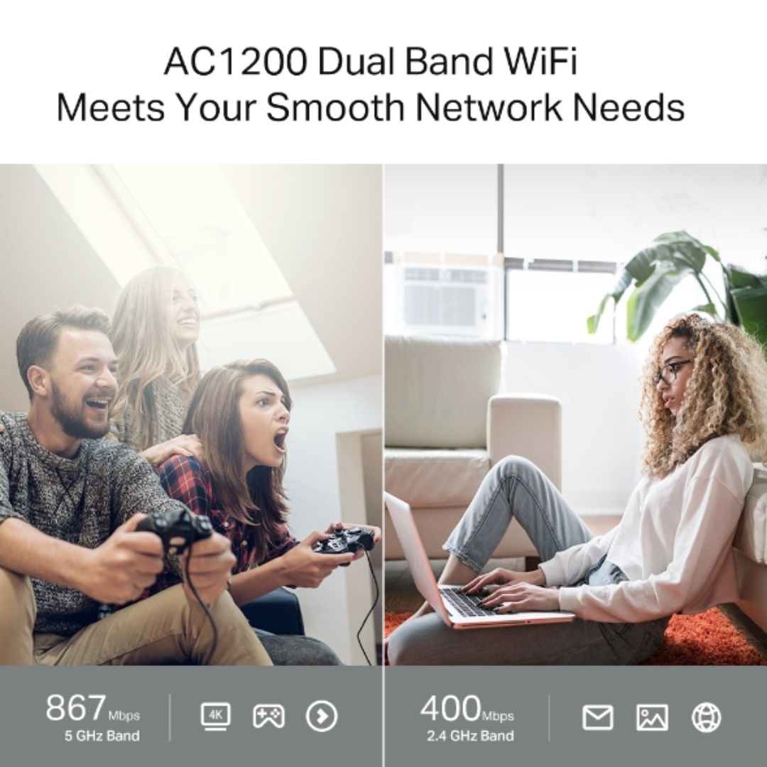 Router TP-Link Inalambrico AC1200 MultiModo 3en1 4 Antenas Doble Banda 2.4 y 5GHz 1xWAN 4xLAN Giga MU-MIMO Archer C64