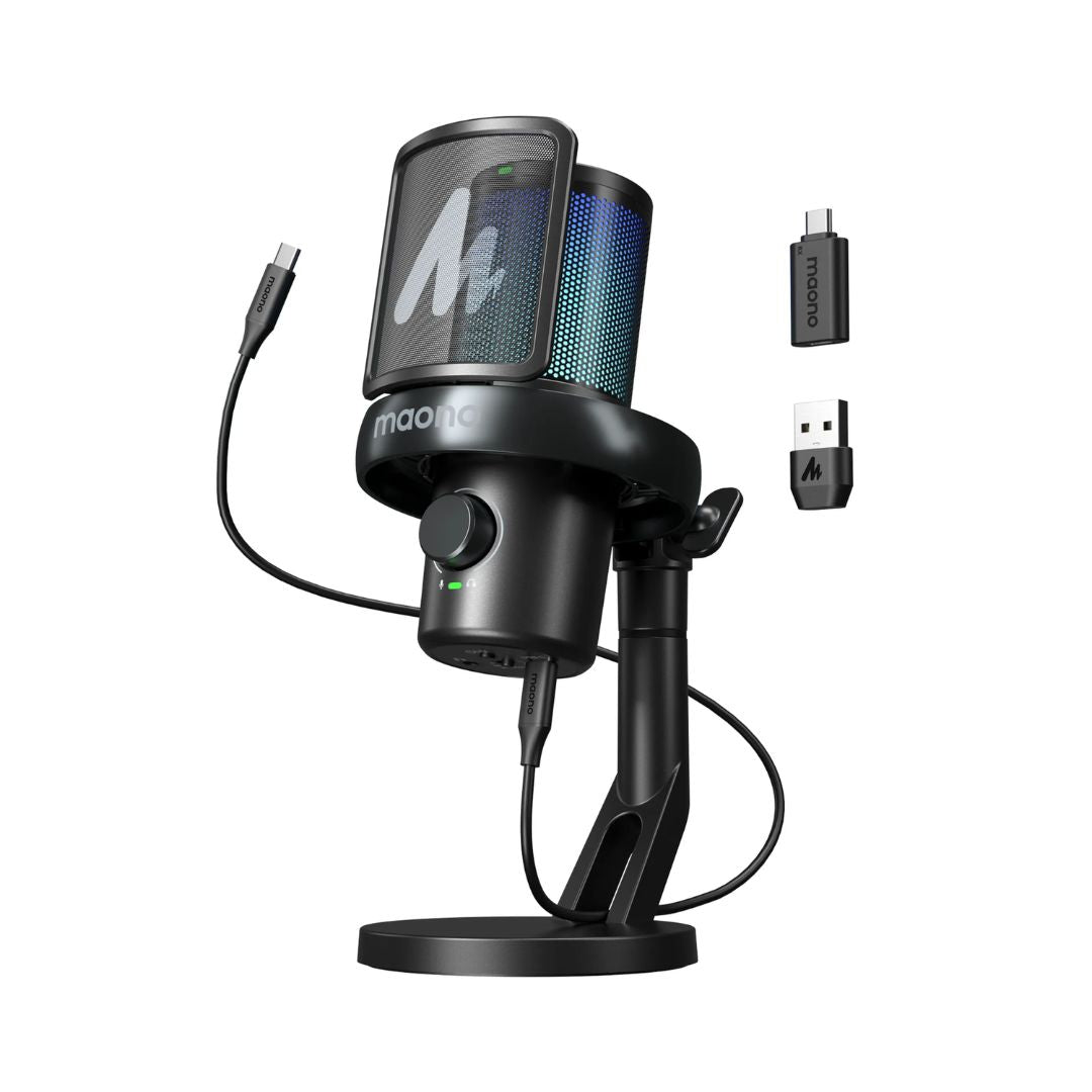 Microfono Inalambrico Maono de Escritorio RGB Cambio de Voz con IA Bateria de Larga Duracion hasta 75 Horas Cancelacion de Ruido a 1 Clic DM40 PRO