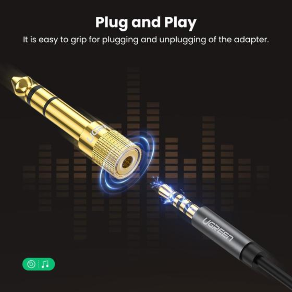 Adaptador de Audio TRS Ugreen 6.5mm Macho a 3.5mm Hembra Aleacion de Cobre Conector chapado en Oro 20503