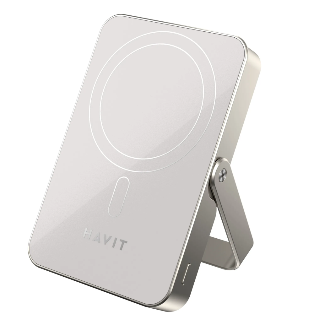 Cargador Portatil Havit Power Bank Magnetico de 10.000 mAh puerto USB-C soporte Plegable PB5222-TITANIUM