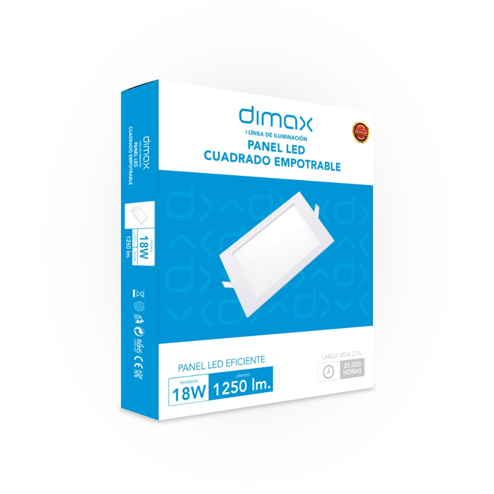 Luz LED Dimax Cuadrada de Empotrar 18W Luz Blanca 6500K S149