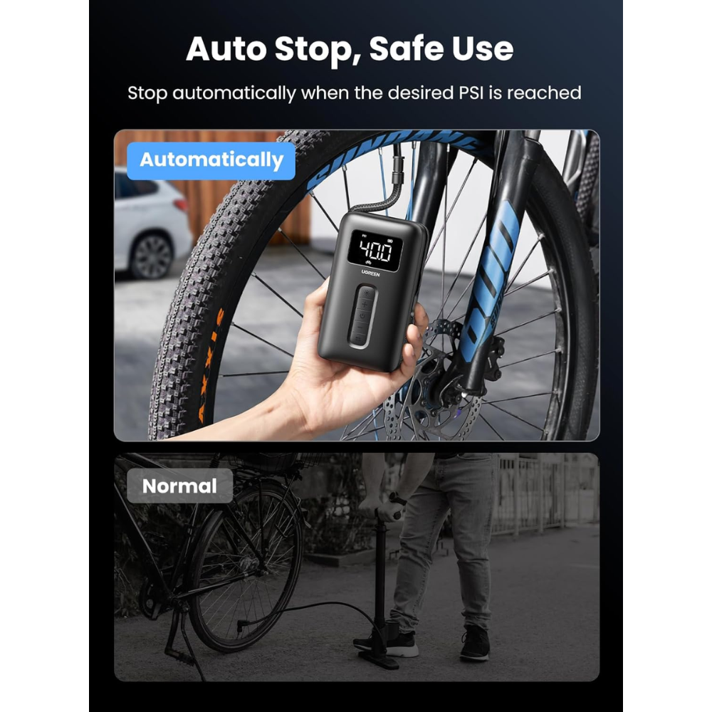 Compresor de Aire Ugreen Portatil hasta 150PSI Luz ED Apagado Inteligente con Proteccion de SobreCarga y Calentamiento 15951