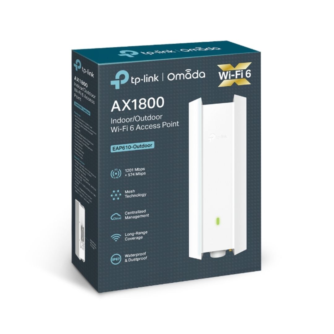 Access Point Mesh TP-Link Omada Mesh AX1800 1800Mbps Interior Exterior 2.4 y 5GHz Mu MiMo 1xGigabit Roaming de Usuarios HotSpot 16 SSID Portal Cautivo IP67 EAP610-OUTDOOR