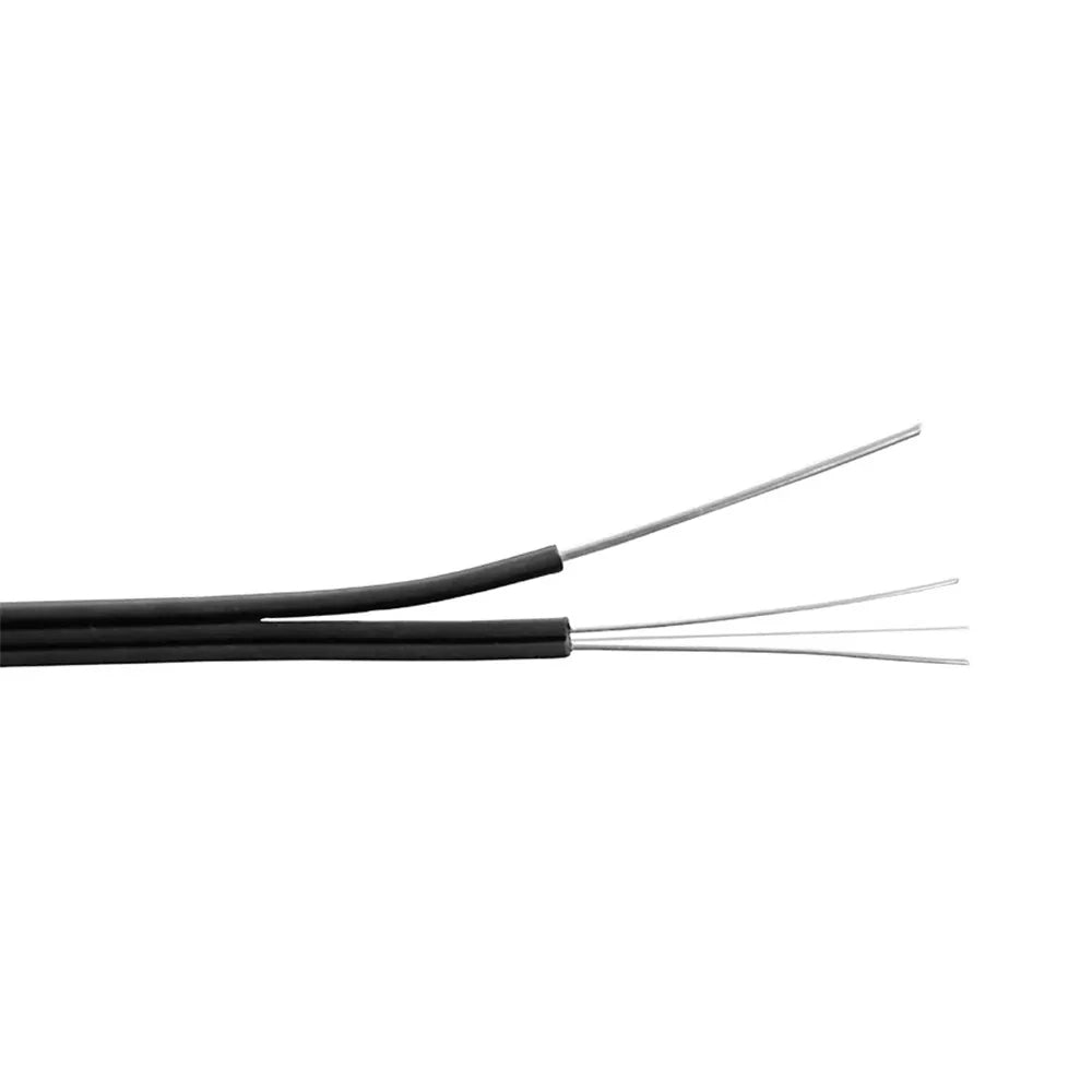 Cable Drop FRP Fibra de Vidrio Dimax 2 hilos con Mensajero Polyester G657A1 LSZH 2.0/5.0mm Carrete de 1KM DM-FTTH-PY2C-1K