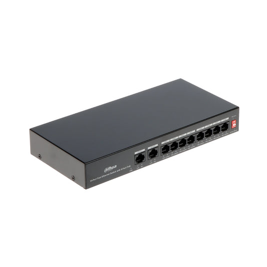 Switch Dahua 10 Puertos 2xUplink 100Mbps + 8 Puertos PoE 100Mbps 65Watts PFS3010-8ET-65
