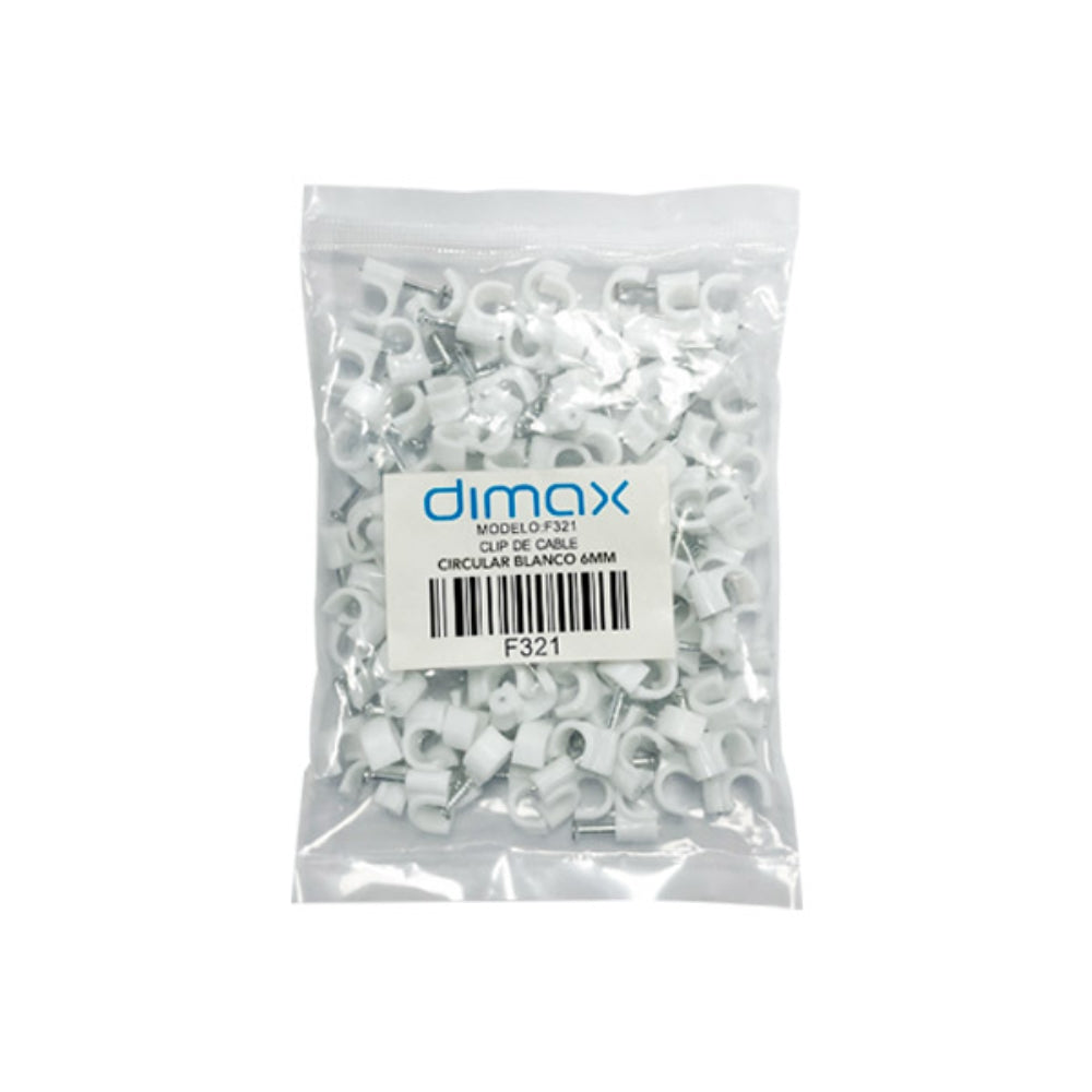 Set de 100 Clips Dimax para Sujecion de Cables Medida 6mm color Blanco f321