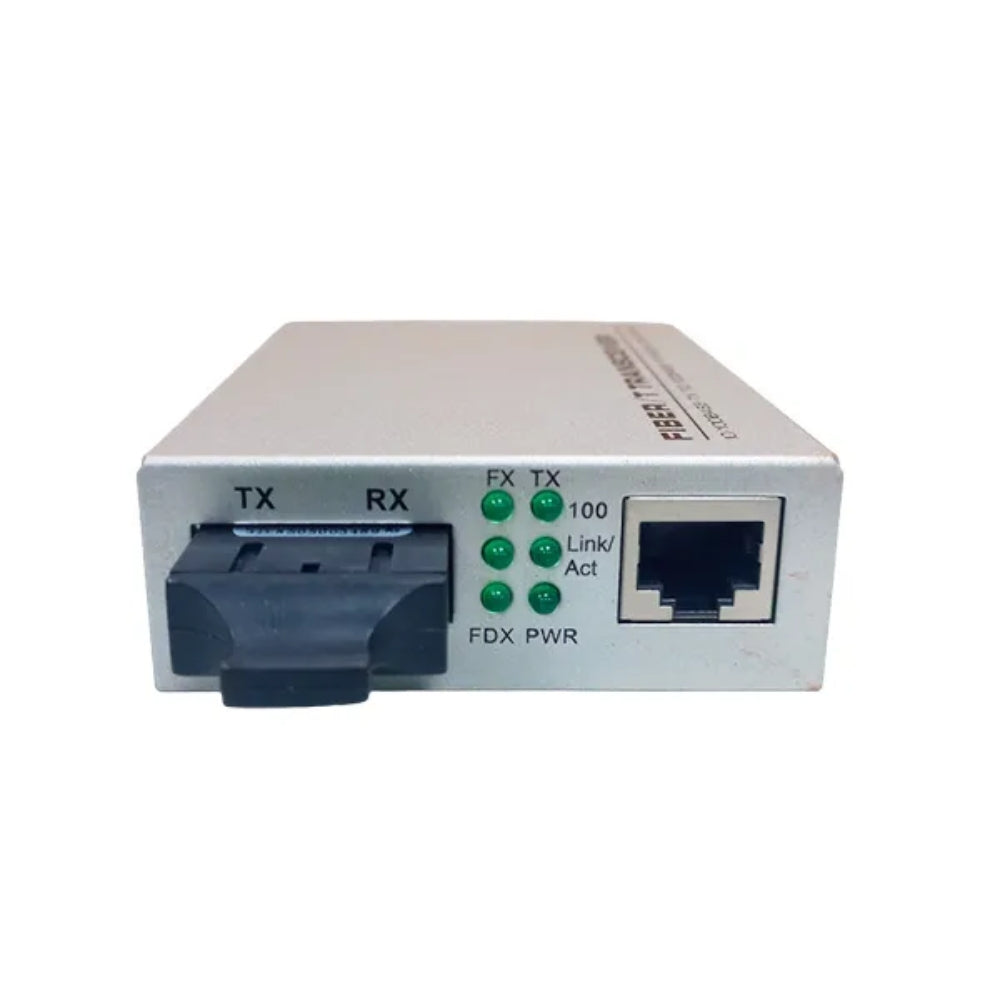 Conversor de Fibra Optica Dimax a Ethernet 10 100 Mbps Conector Duplex SC Monomodo Alcance 25Km con Fuente de Poder 5Vdc 1Amp CONV-SM-901