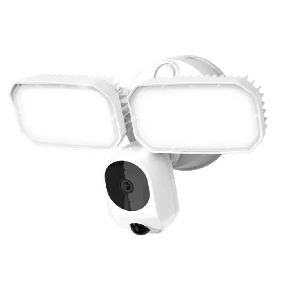 Camara Inteligente Dimax para Exterior con Reflectores de Luz 2500 Lumens 3MP WiFi Detecta Movimiento Audio 2 Vias Micro SD hasta 128GB IR hasta 10M Compatible con APP Smart Life y Tuya DMS-REF-D7