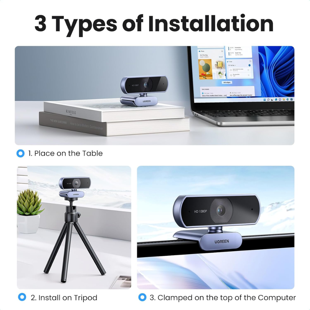 Camara Web Ugreen Full HD 1080p 30FPS Zoom Optico Microfono Dual con Cancelacion de Ruido Correccion de Luz Compatible con Windows MAC y Android 15728