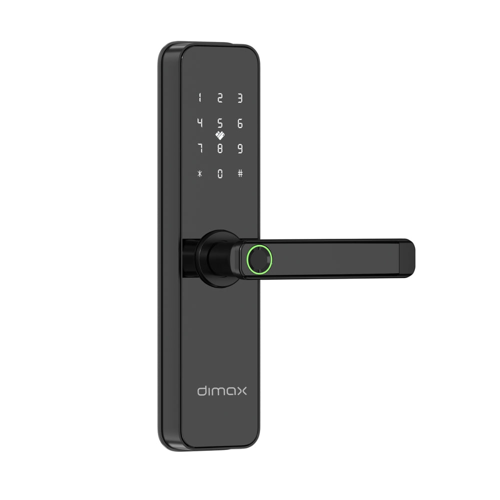Cerradura Inteligente Dimax Aleacion de ALuminio Funciona con APP Huella Tarjeta Llave Contraseña Requiere 4 pilas AA diseño Moderno Mortaja 5050 color Negro B028